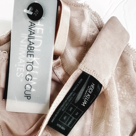 Heidi Klum Intimates Johana Shadow Gray/Scallop Shell Underwire Lace Bra Tan 32F - Picture 2 of 13